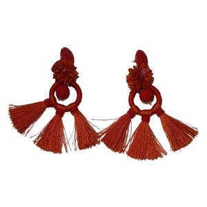 Red Beaded Women Boho Style Tassel Statement Earrings